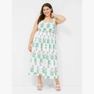 New NWT Lane Bryant Smocked-Bodice Midi Dress in Multi Floral